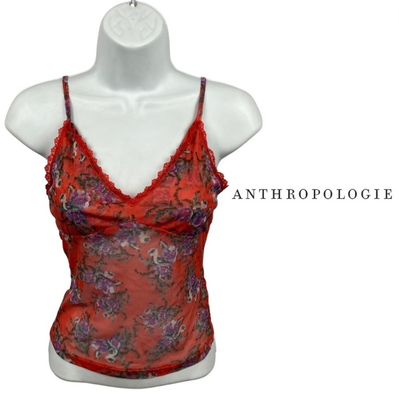 Anthropologie Tops - Anthropologie Pins & Needles Red Lace Sheer Floral Tank Top - NWOT - XS